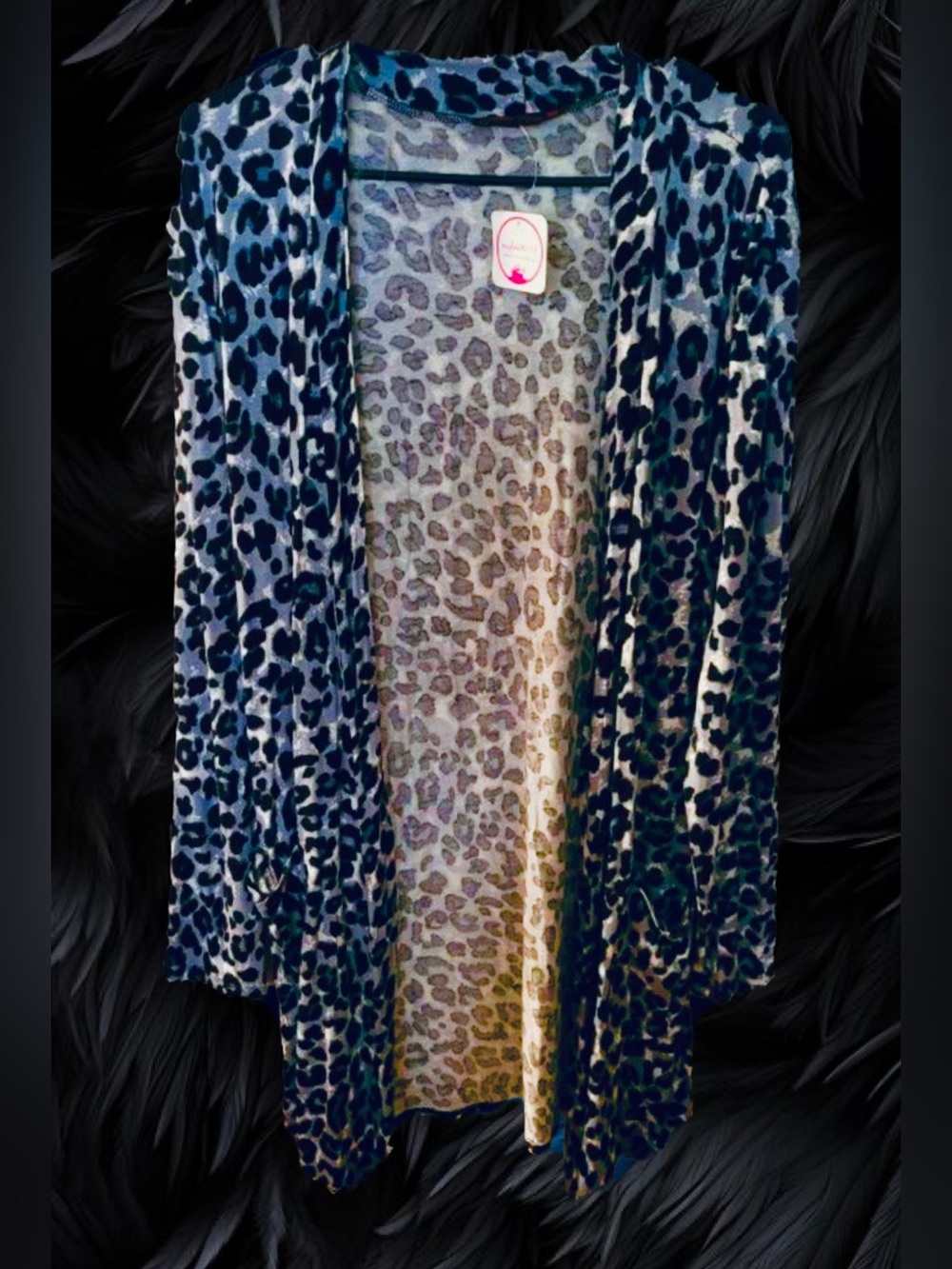 Leopard Print Open/ Front Kimono Cardigan in Blue, Grey, and Black